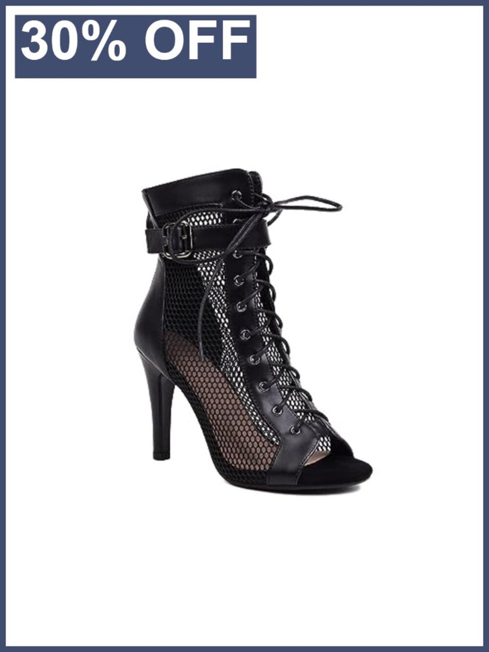 Women's Faux Leather Mesh Peep Toe Lace Up High Heel Sandals Ankle Strap Party